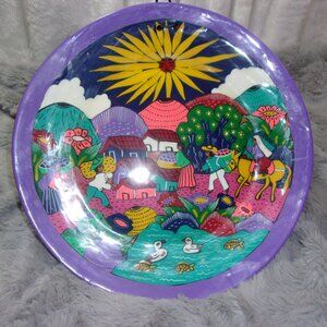 H-283 MEXICAN TERRA COTTA HAND PAINTED FOLK ART WALL HANGING